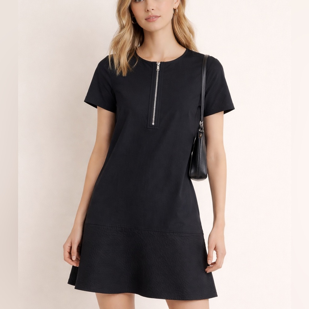 Lafayette 148 A-Line Front Zip Black Lagenlook Minimalist Dress Size S